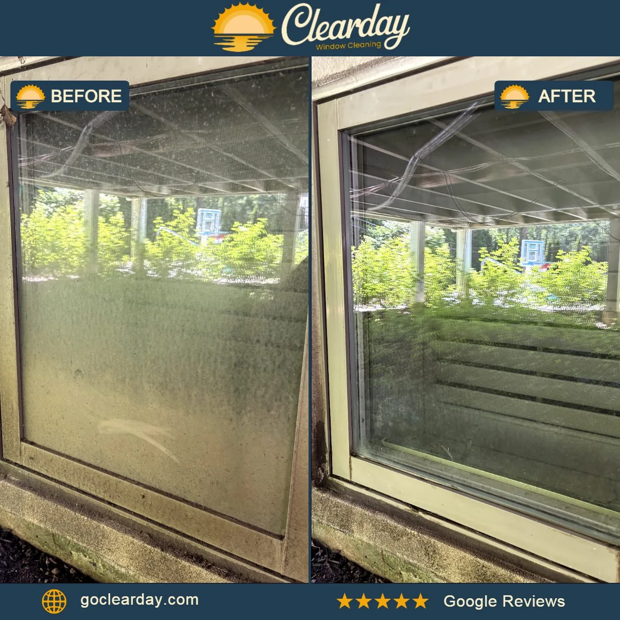ClearDay exterior window cleaning before and after on porch glass