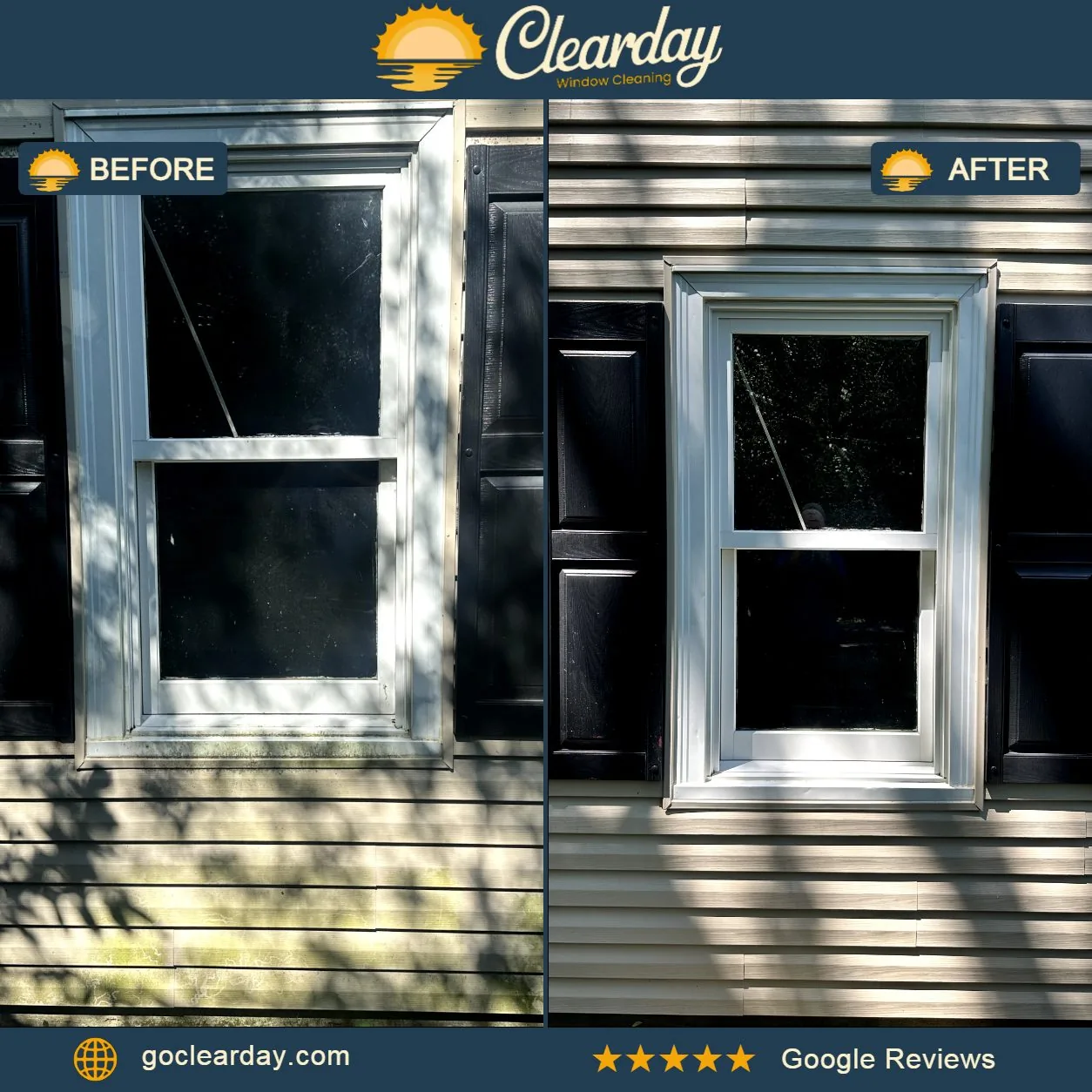 ClearDay house washing before and after on shaded residential siding